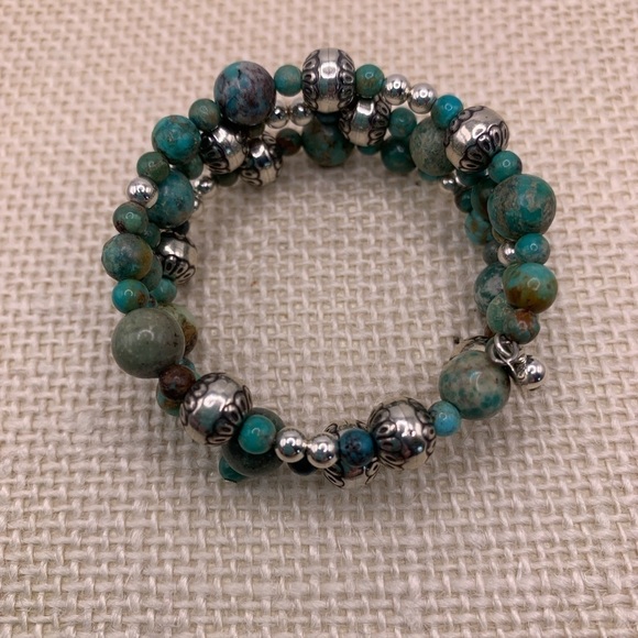 Sincerely Southwest Sterling Silver Turquoise Coil Bracelet - Picture 8 of 8